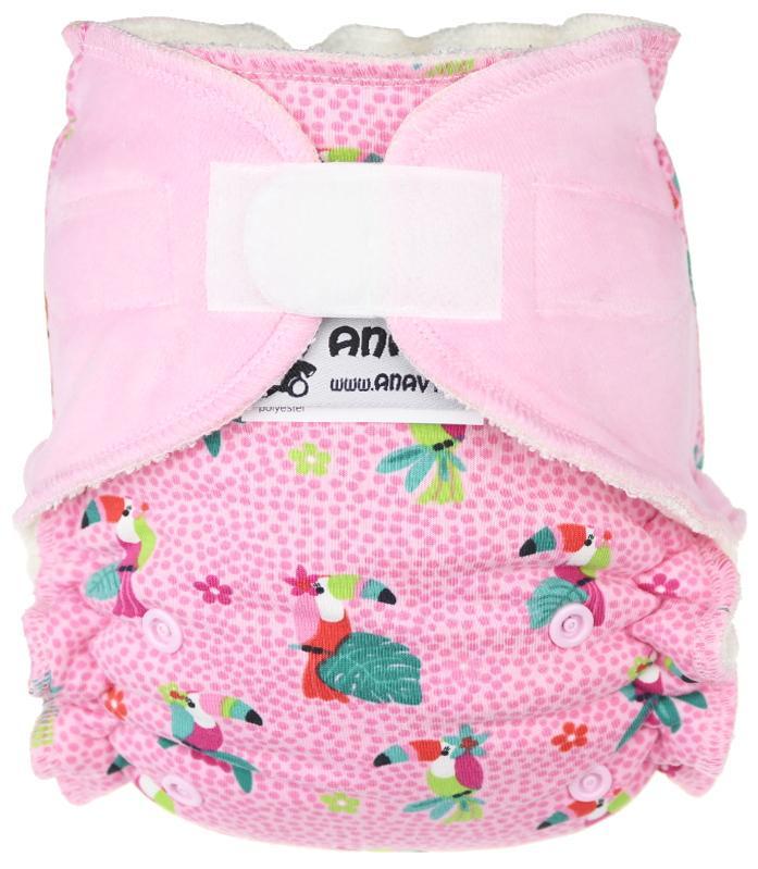 Parrots (pink)/Light pink Fitted diaper with velcro
