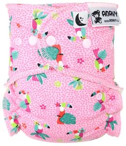 Parrots (pink) Fitted diaper with snaps