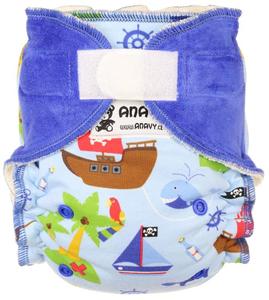 Pirates (light blue)/Blueberry Fitted diaper with velcro