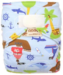 Pirates (light blue) Wool diaper cover with velcro