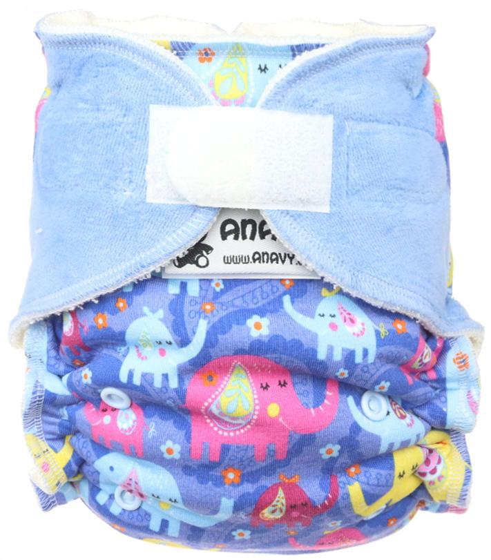 Elephants (blue) Fitted diaper with velcro
