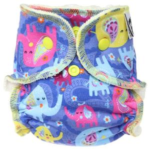 Elephants (blue) Fitted diaper with snaps
