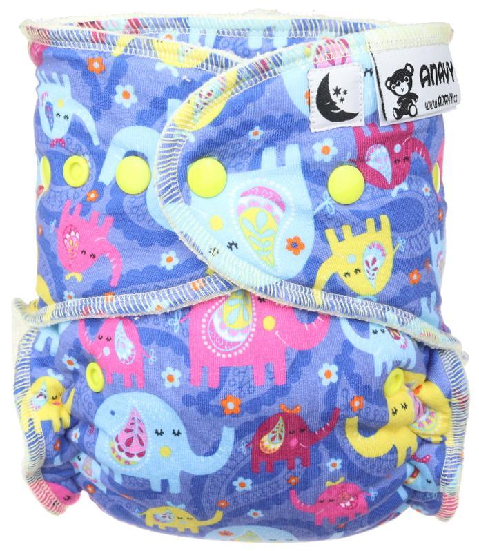 Elephants (blue) Fitted diaper with snaps