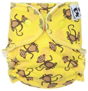 Monkey (yellow) Fitted diaper with snaps
