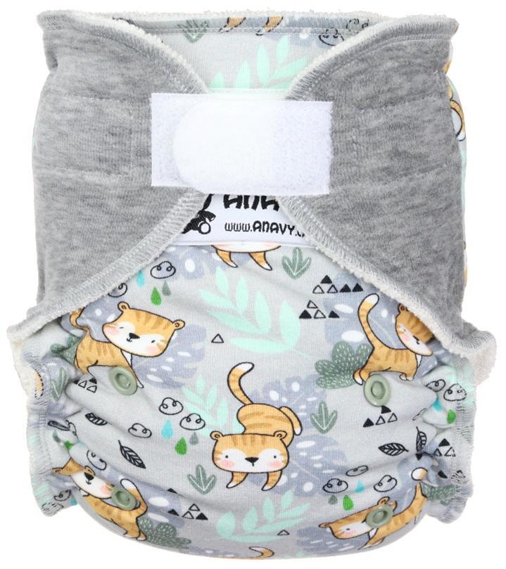 Tigers (grey) Fitted diaper with velcro