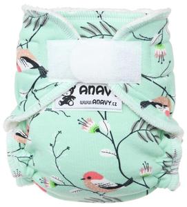 Birds (mint) Fitted diaper with velcro
