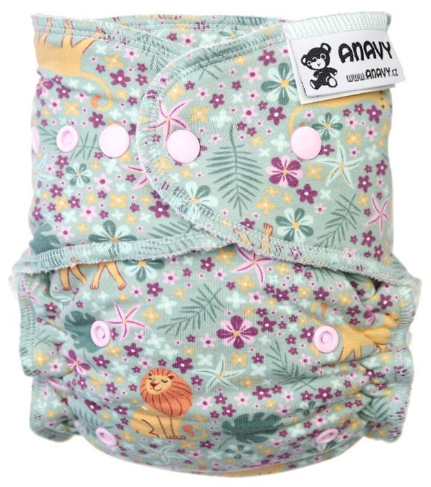 Jungle II. (mint) Fitted diaper with snaps