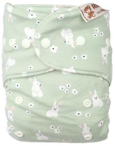 Spring rabbits (mint) Wool diaper cover with snaps