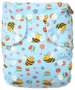 Bees (blue) Wool diaper cover with snaps